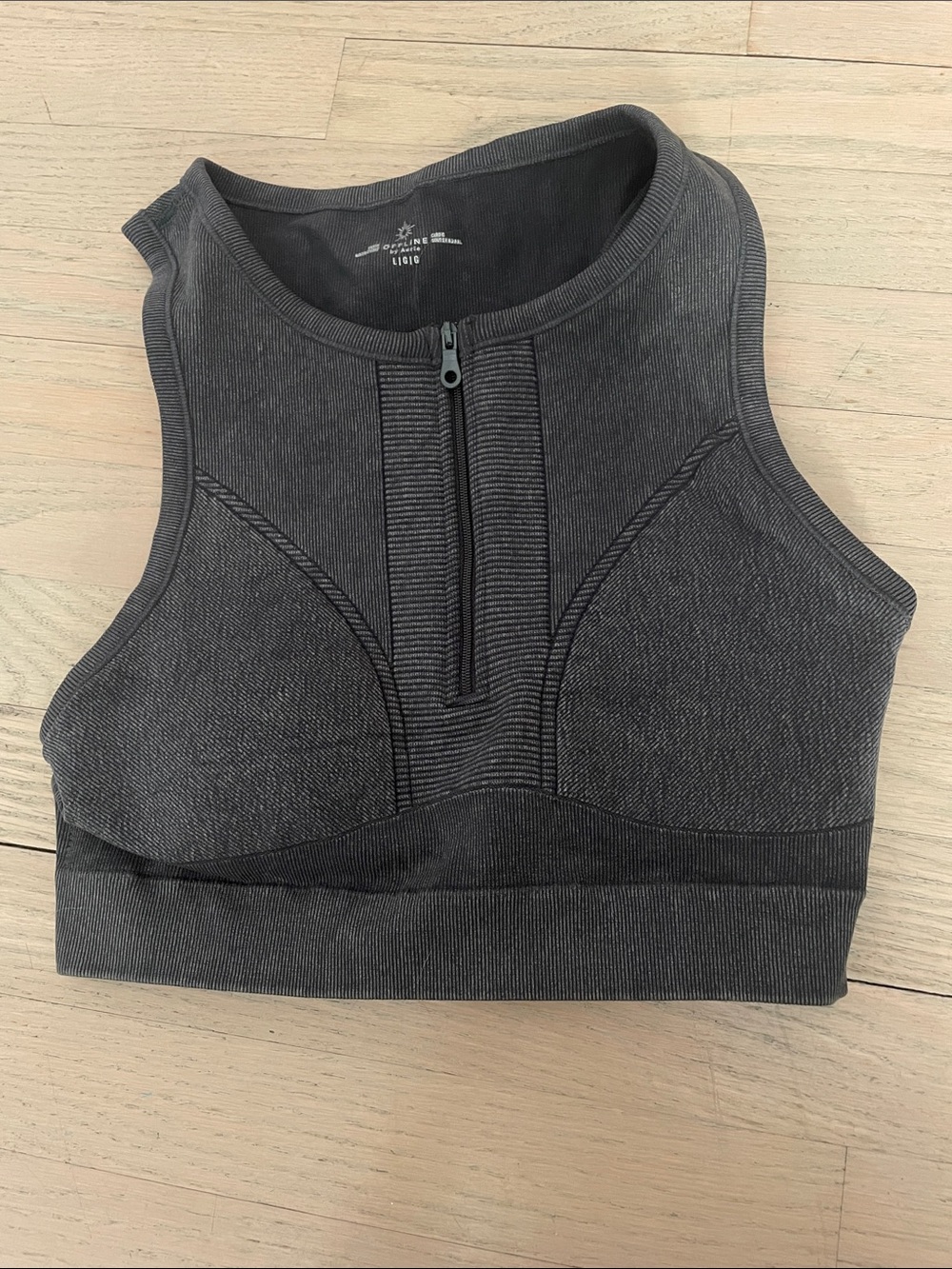 Seamless High-Neck Zip Crop Top in Charcoal